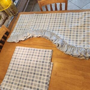 Vintage Croscill two Blue Checkered 86"w Valances and two 40"w x 36"L Drapes